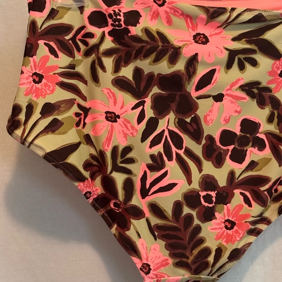 AA-609 Aerie NWT High Waisted Full Coverage Pink & Brown Floral Bikini Bottoms - Picture 5 of 12